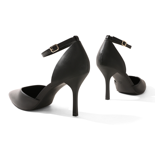 Ankle Strap Pointy Stiletto Heel Pumps - BLACK PU - 2